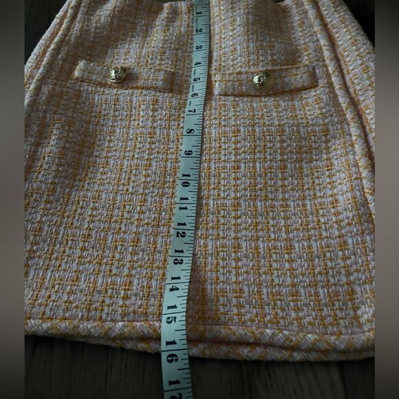 Maje ‘Jilandra’ tweed lined mini skirt in pastel orange w/gold buttons NWT - Picture 11 of 15